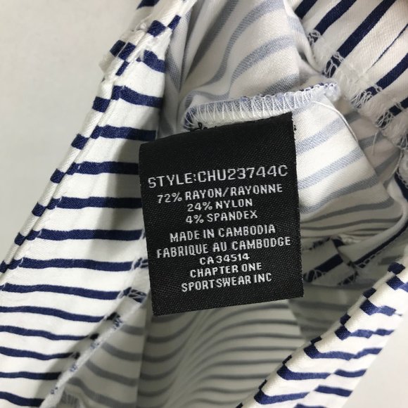 Jules Leopold Crop Pants Womens Medium Striped Navy Blue Pull On Stretch Ankle - Picture 5 of 10